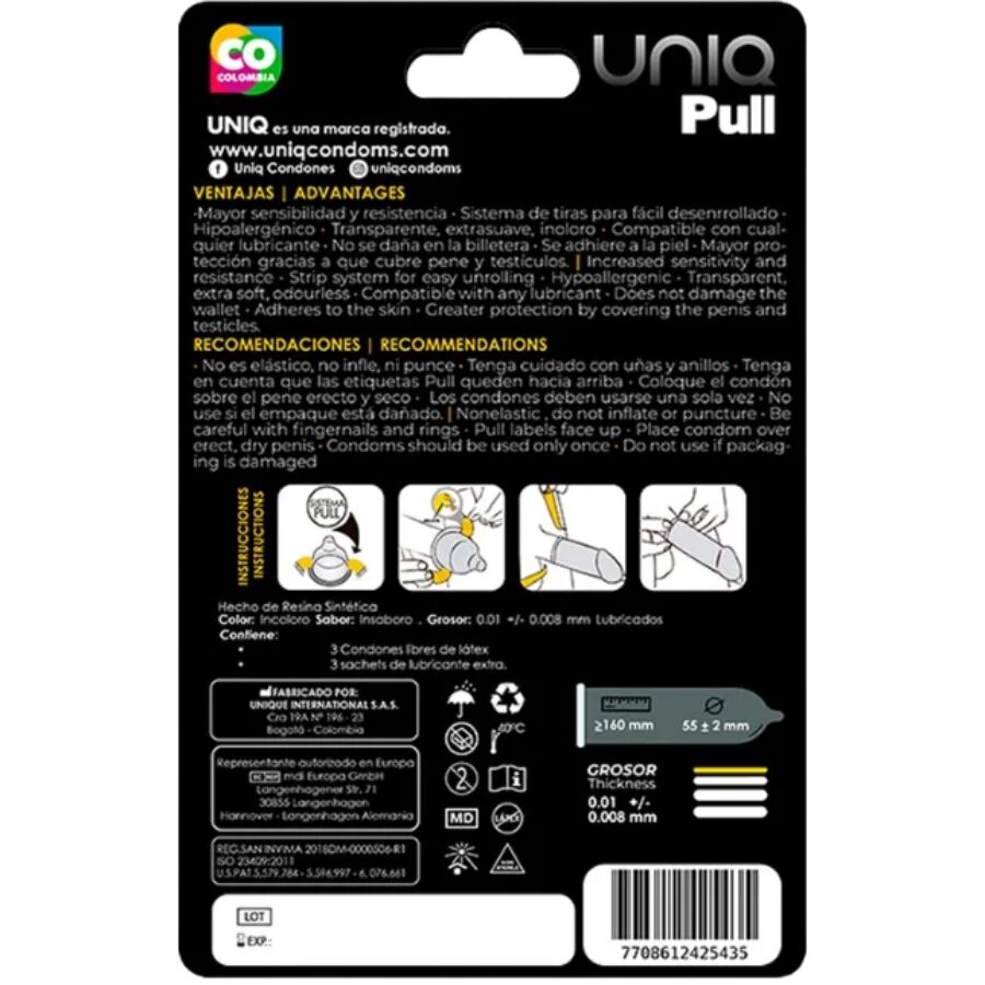 UNIQ - PULL LATEXFREIE KONDOME MIT STREIFEN 3 EINHEITEN - Sexotim