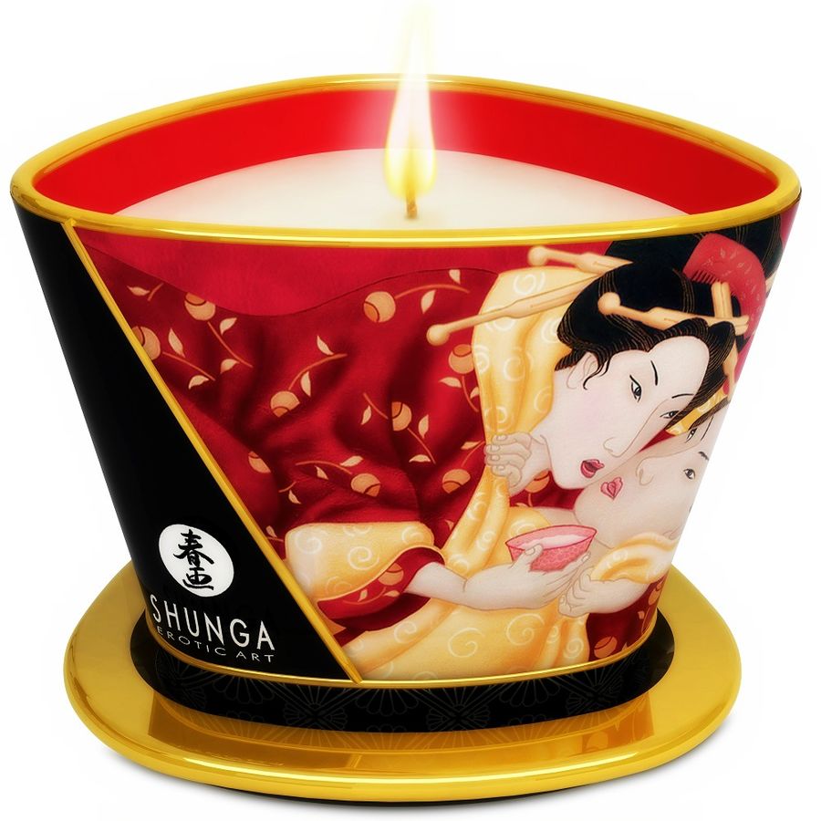 SHUNGA - MINI CARESS BY CANDELIGHT ERDBEERE UND CAVA MASSAGEKERZE 170 ML - Sexotim