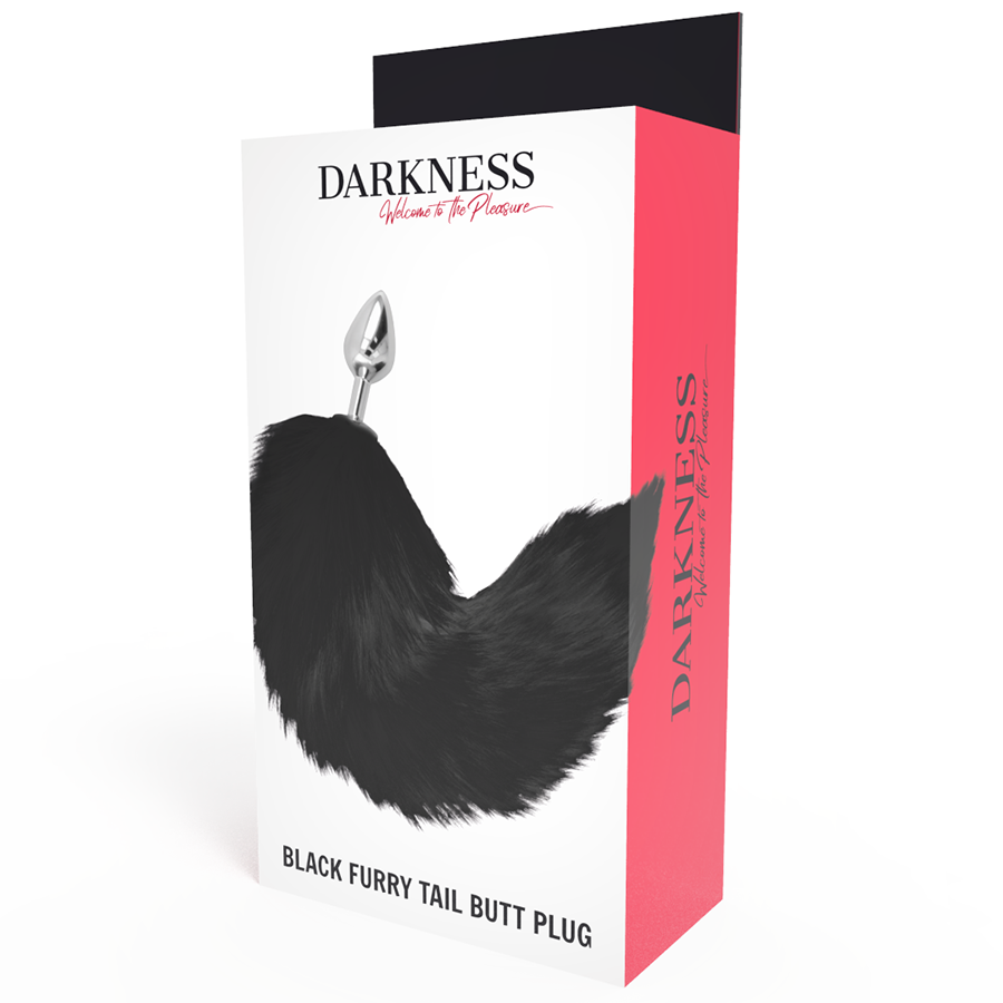 DARKNESS - SILBERNER ANALPLUG MIT SCHWARZEM PELZSCHWANZ 8 CM - Sexotim