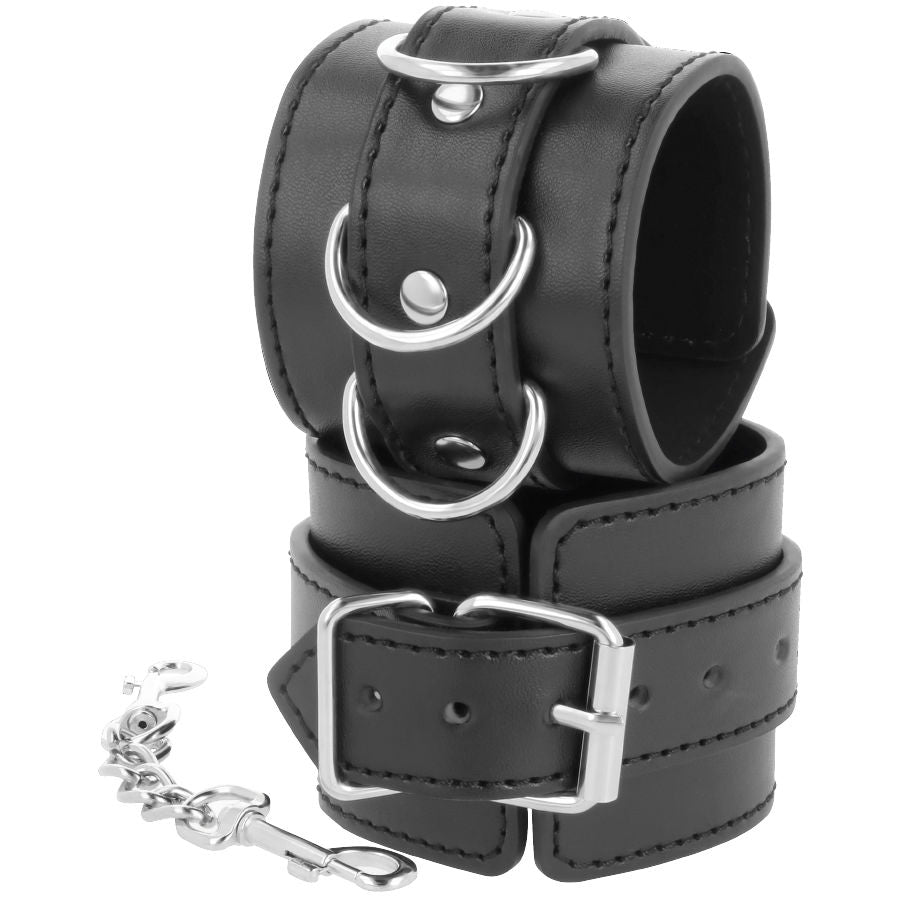DARKNESS - SCHWARZE VERSTELLBARE LEDER-KNÖCHEL-HANDSCHELLEN - Sexotim