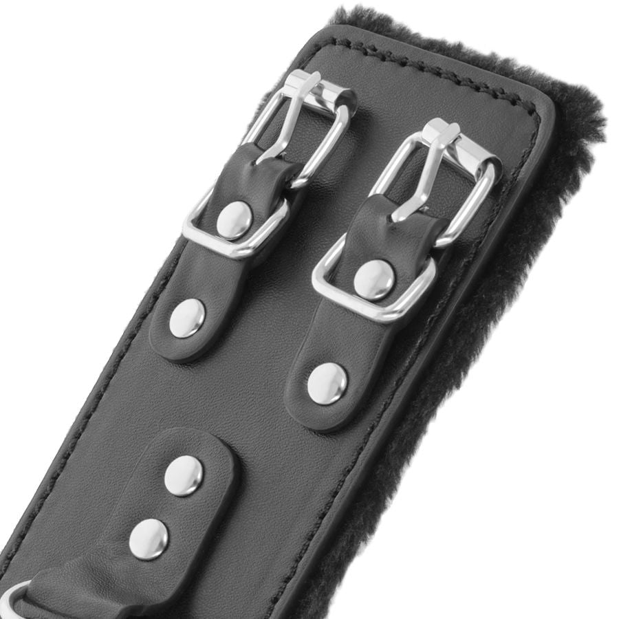 DARKNESS - SCHWARZE, VERSTELLBARE LEDERHANDSCHELLEN MIT FUTTER - Sexotim