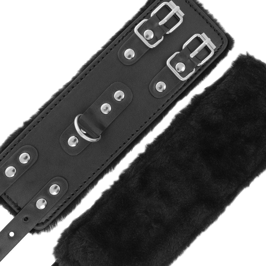 DARKNESS - SCHWARZE, VERSTELLBARE LEDERHANDSCHELLEN MIT FUTTER - Sexotim