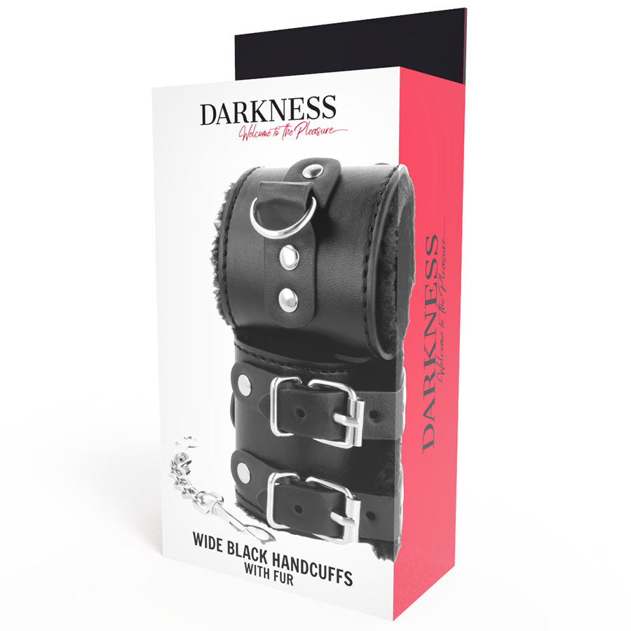 DARKNESS - SCHWARZE, VERSTELLBARE LEDERHANDSCHELLEN MIT FUTTER - Sexotim