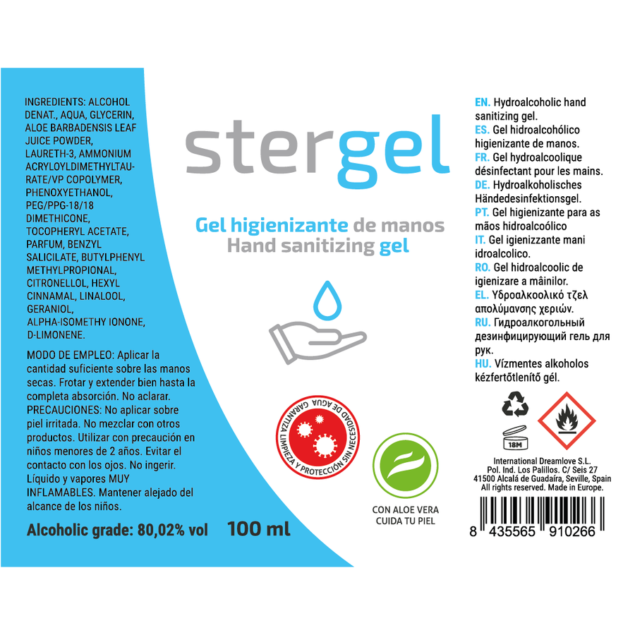 STERGEL - HYDROALKOHOLISCHES HÄNDESANITISIERUNGSGEL ALOE VERA 100ML - Sexotim