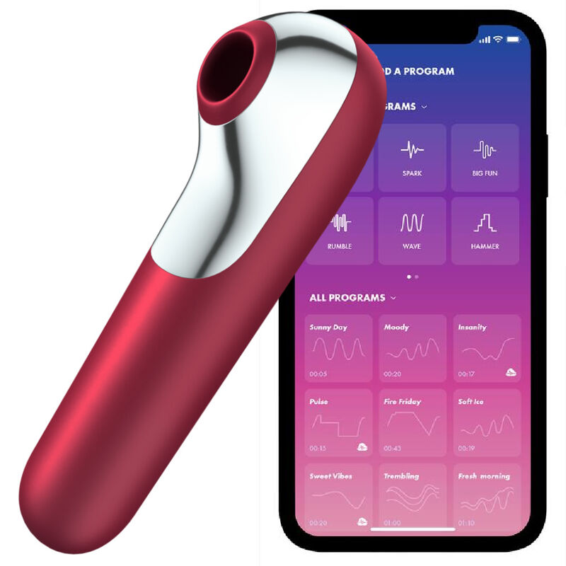 SATISFYER - DUAL LOVE VIBRATOR UND SAUGER MIT PULSIERTER LUFT ROT - Sexotim