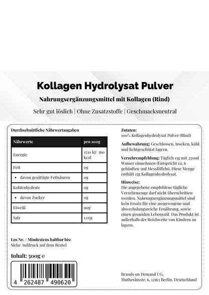 Kollagen Hydrolysat Pulver - 500g Doypack