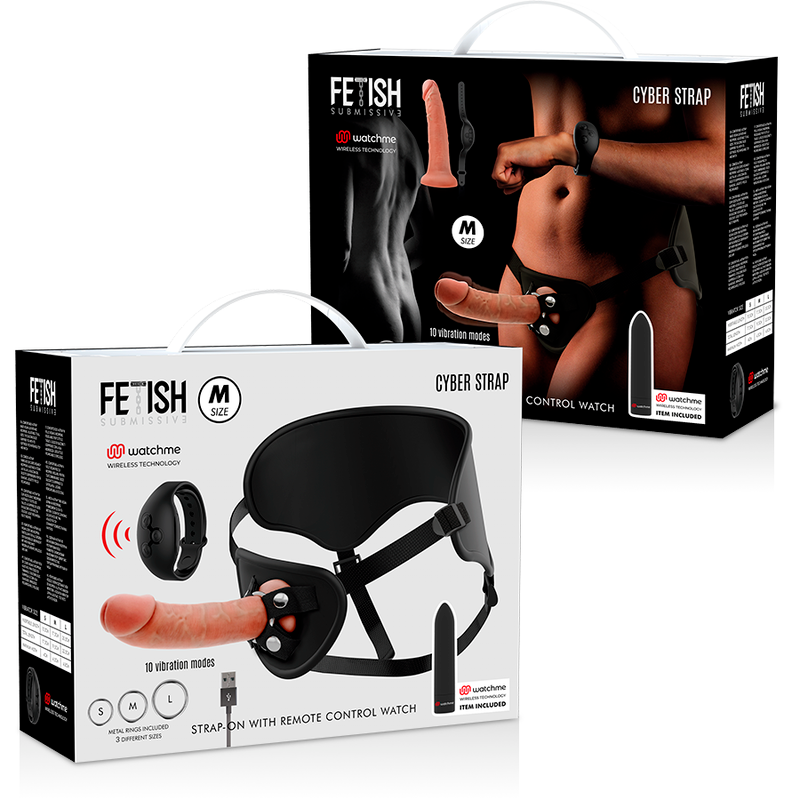 FETISH SUBMISSIVE CYBER STRAP - HARNESS MIT DILDO- UND BULLET-FERNBEDIENUNGS-WATCHME-M-TECHNOLOGIE - Sexotim