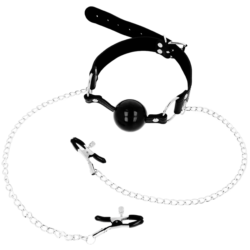OHMAMA FETISCH SCHWARZER BALLKNEBEL MIT NIPPELKLEMMEN - Sexotim
