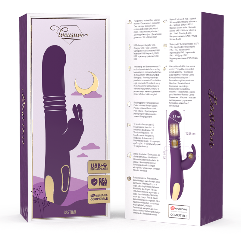 TREASURE - BASTIAN RABBIT UP & DOWN, ROTATOR & VIBRATOR KOMPATIBEL MIT WATCHME WIRELESS TECHNOLOGY - Sexotim