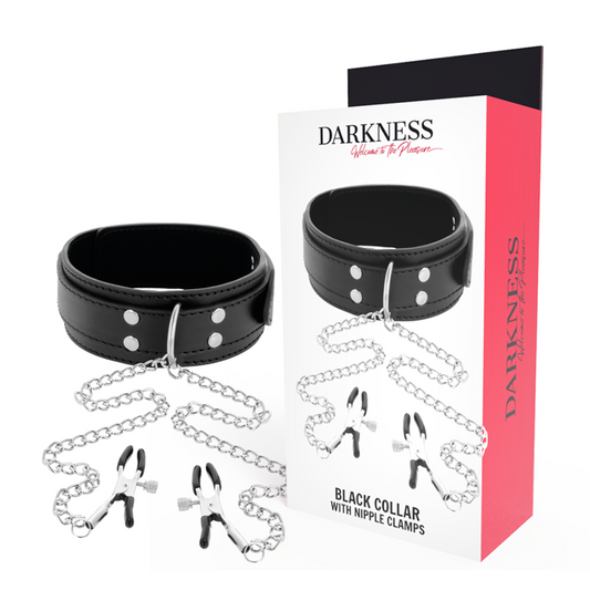 DARKNESS - HALSBAND MIT NIPPELKLAMMERN SCHWARZ - Sexotim
