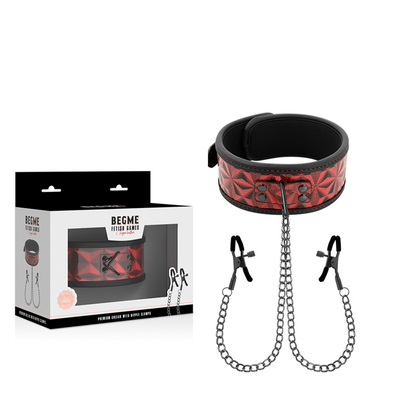 BEGME - RED EDITION HALSBAND MIT NIPPELKLEMMEN MIT NEOPRENFUTTER - Sexotim