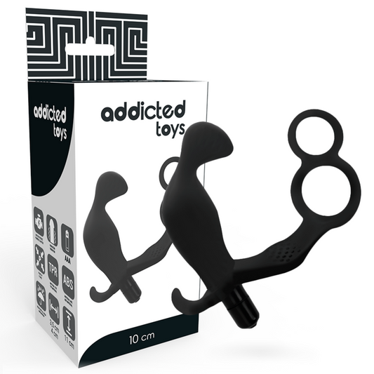 ADDICTED TOYS - ANALPLUG MIT DOPPELTEM PENISRING UND HODEN SCHWARZ - Sexotim