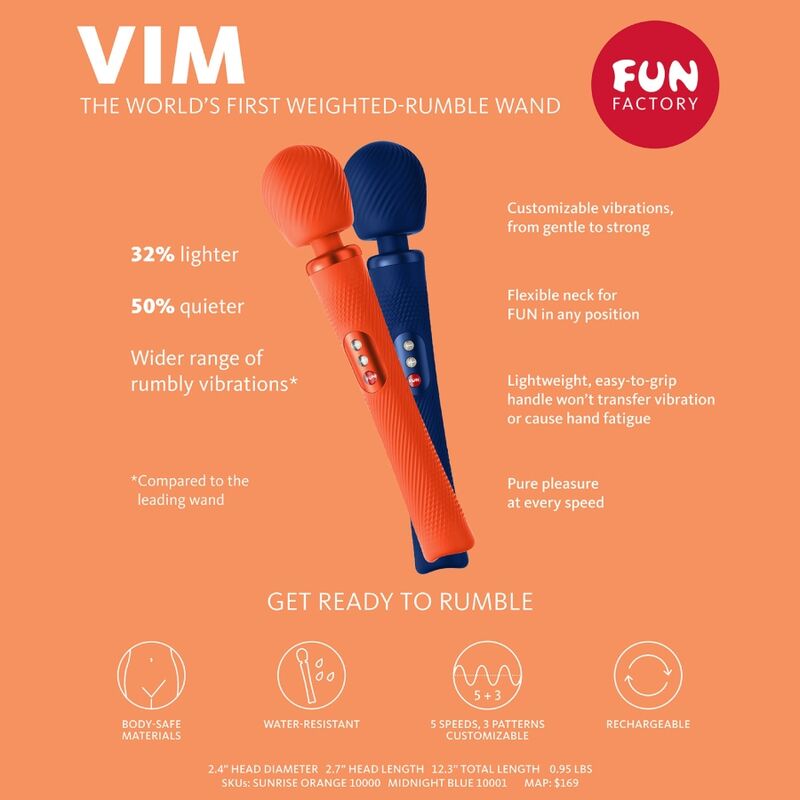 FUN FACTORY - VIM SILIKON WIEDERAUFLADBARER, VIBRIERENDER, GEWICHTETER RUMBLE ZAUBERSTAB MITTERNACHTSBLAU - Sexotim