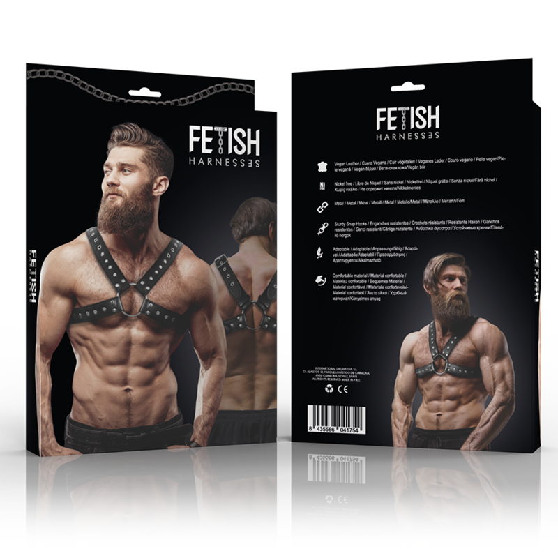 FETISH SUBMISSIVE ATTITUDE - CROSSOVER-BRUSTGESCHIRR AUS ÖKO-LEDER FÜR HERREN MIT NIETEN - Sexotim