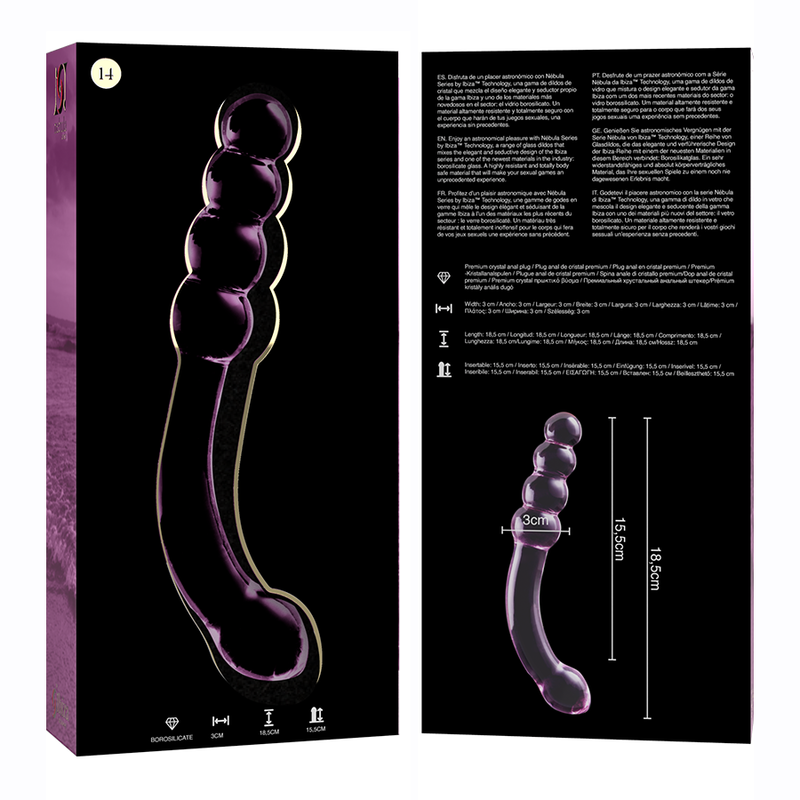 NEBULA SERIES BY IBIZA - MODELL 14 DILDO BOROSILIKATGLAS KLAR 18.5 CM -O- 3 CM - Sexotim