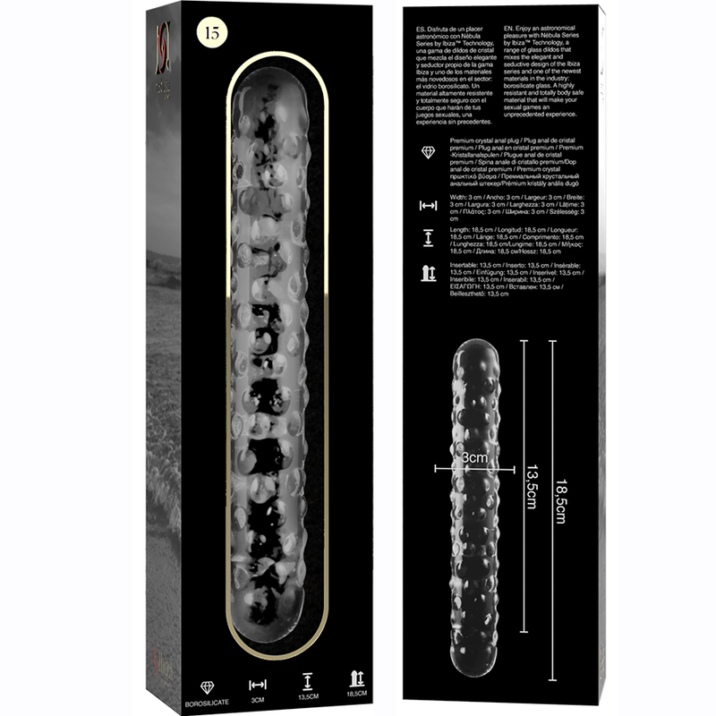NEBULA SERIES BY IBIZA - MODELL 15 DILDO BOROSILIKATGLAS KLAR 18.5 CM -O- 3 CM - Sexotim