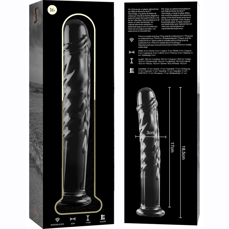 NEBULA SERIES BY IBIZA - MODELL 16 DILDO BOROSILIKATGLAS KLAR 18.5 CM -O- 3 CM - Sexotim