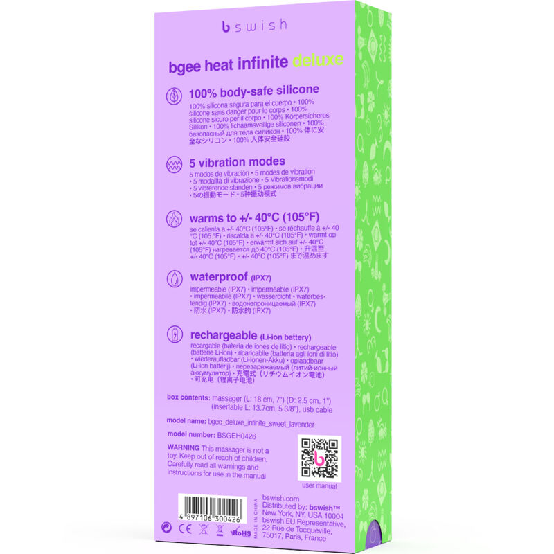 B SWISH - BGEE HEAT INFINITE DELUXE WIEDERAUFLADBARER VIBRATOR LAVENDEL SILIKON - Sexotim