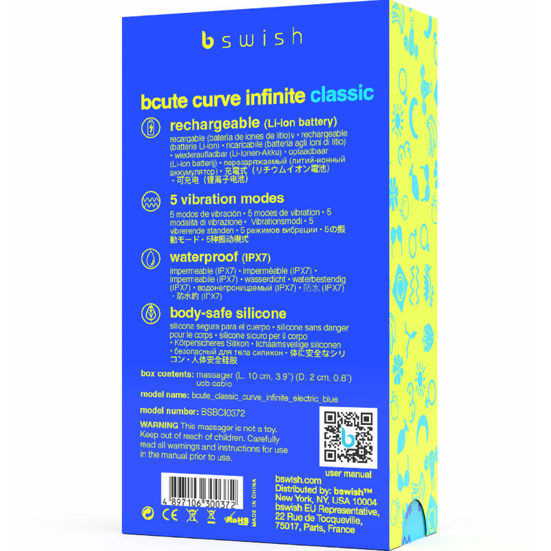 B SWISH - BCUTE CURVE INFINITE KLASSISCHER WIEDERAUFLADBARER VIBRATOR AUS BLAUEM SILIKON - Sexotim