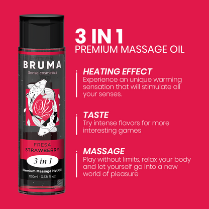 BRUMA - PREMIUM-MASSAGEÖL MIT WÄRMEEFFEKT, ERDBEERE-GESCHMACK 3 IN 1 - 100 ML - Sexotim