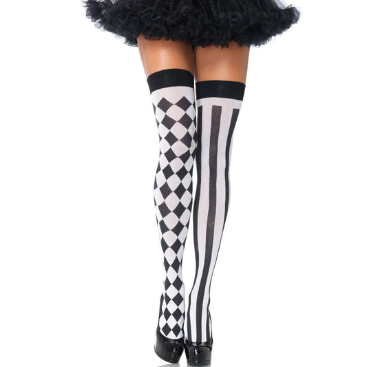 LEG AVENUE - SCHWARZ/WEIßE ARLEQUIN HOHE SOCKEN - Sexotim