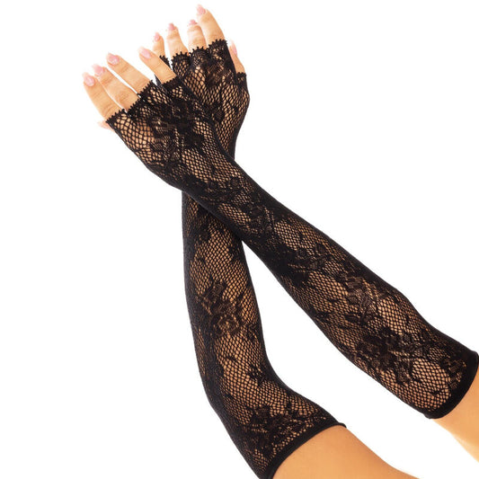 LEG AVENUE - FLORAL NETWORK FINGERLOSE HANDSCHUHE SCHWARZ - Sexotim