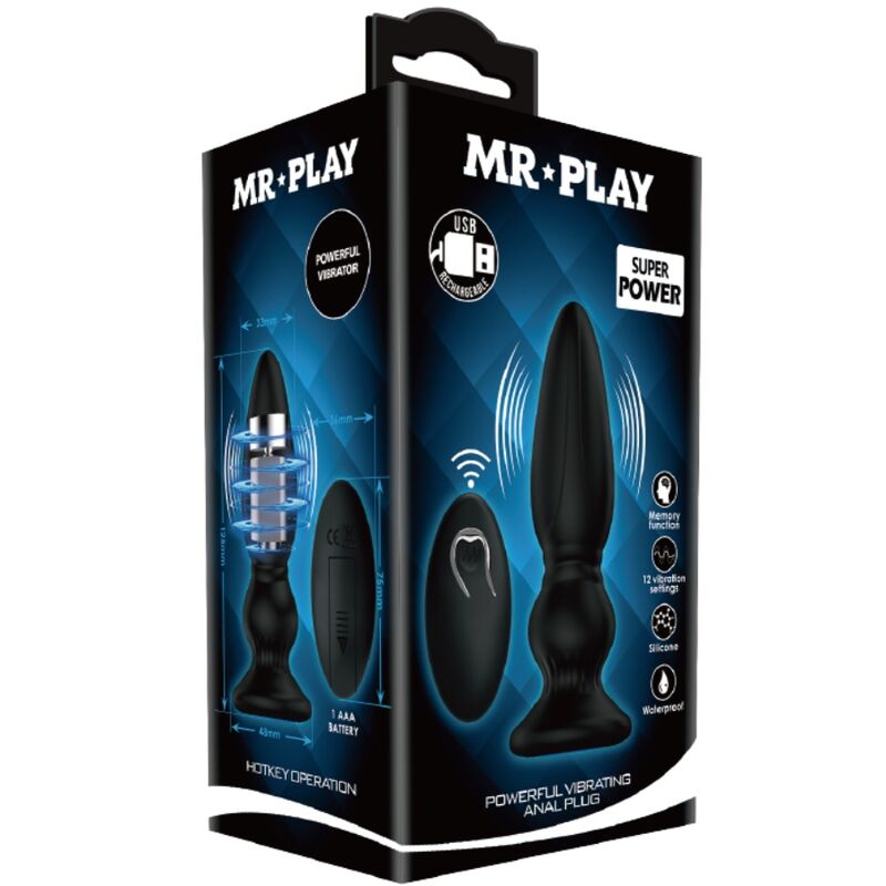 MR PLAY - LEISTUNGSSTARKER VIBRATOR MIT FERNBEDIENUNG, ANALSTECKER, SCHWARZ - Sexotim