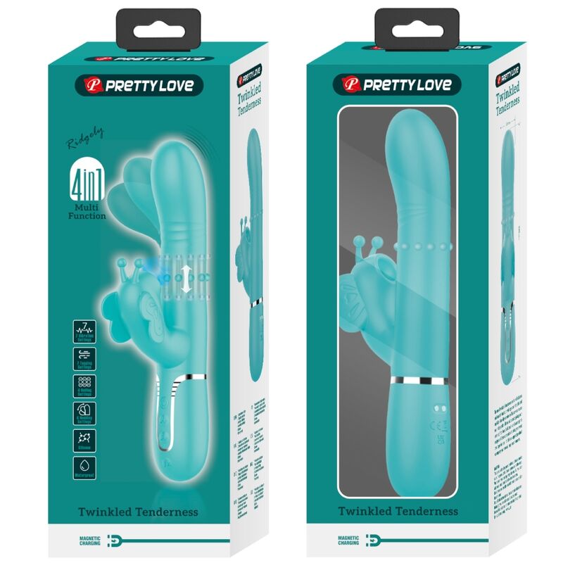 PRETTY LOVE - MULTIFUNKTIONS-KANINCHENVIBRATOR 4 IN 1 SCHMETTERLING AQUAGRÜN - Sexotim