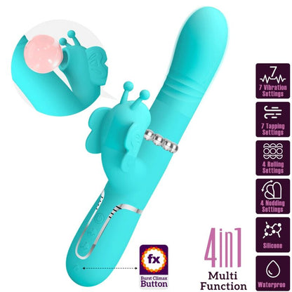 PRETTY LOVE - MULTIFUNKTIONS-KANINCHENVIBRATOR 4 IN 1 SCHMETTERLING AQUAGRÜN - Sexotim