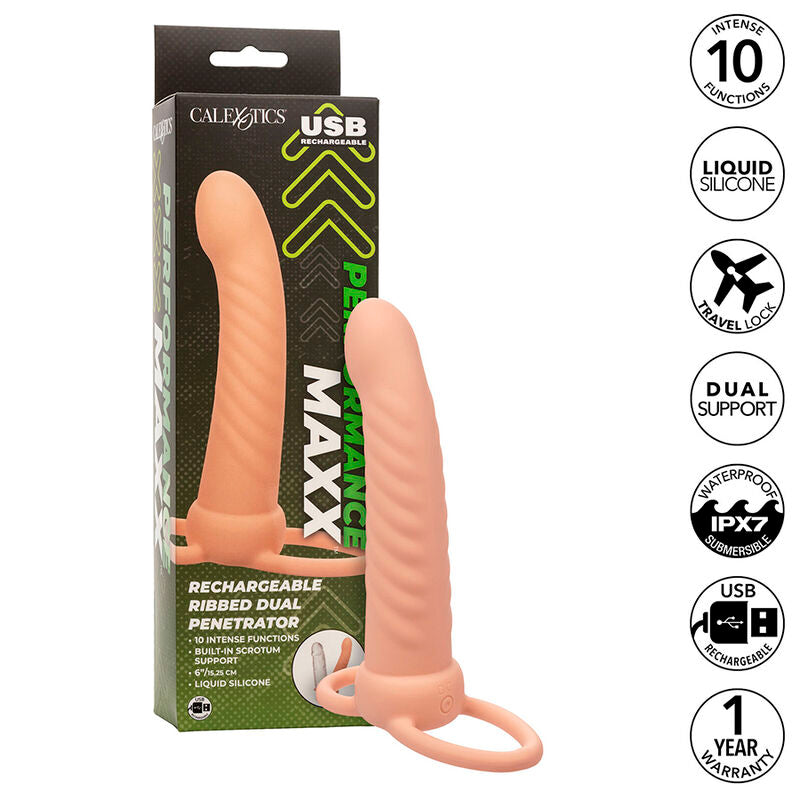 CALEXOTICS - MAXX RIBBED DUAL PENETRATOR MIT 10 VIBRATIONEN, HAUTFARBE - Sexotim