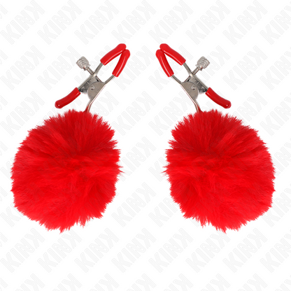 KINK - KUNSTFELLBALL-NIPPELKLAMMER ROT 6 CM - Sexotim
