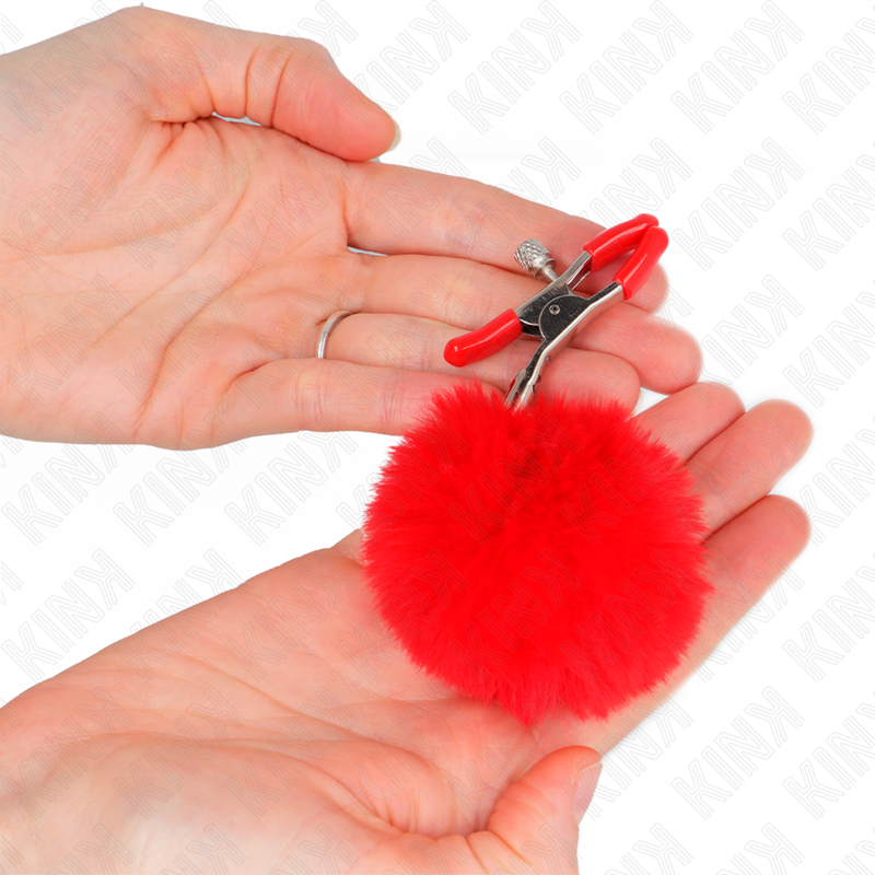KINK - KUNSTFELLBALL-NIPPELKLAMMER ROT 6 CM - Sexotim