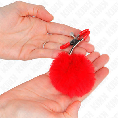 KINK - KUNSTFELLBALL-NIPPELKLAMMER ROT 6 CM - Sexotim