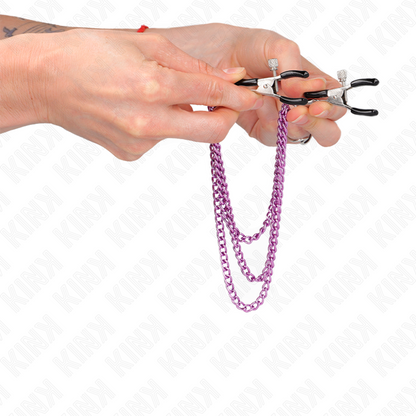 KINK - NIPPELKLEMMEN MIT 3 KETTEN LILA 20/23/28 CM - Sexotim