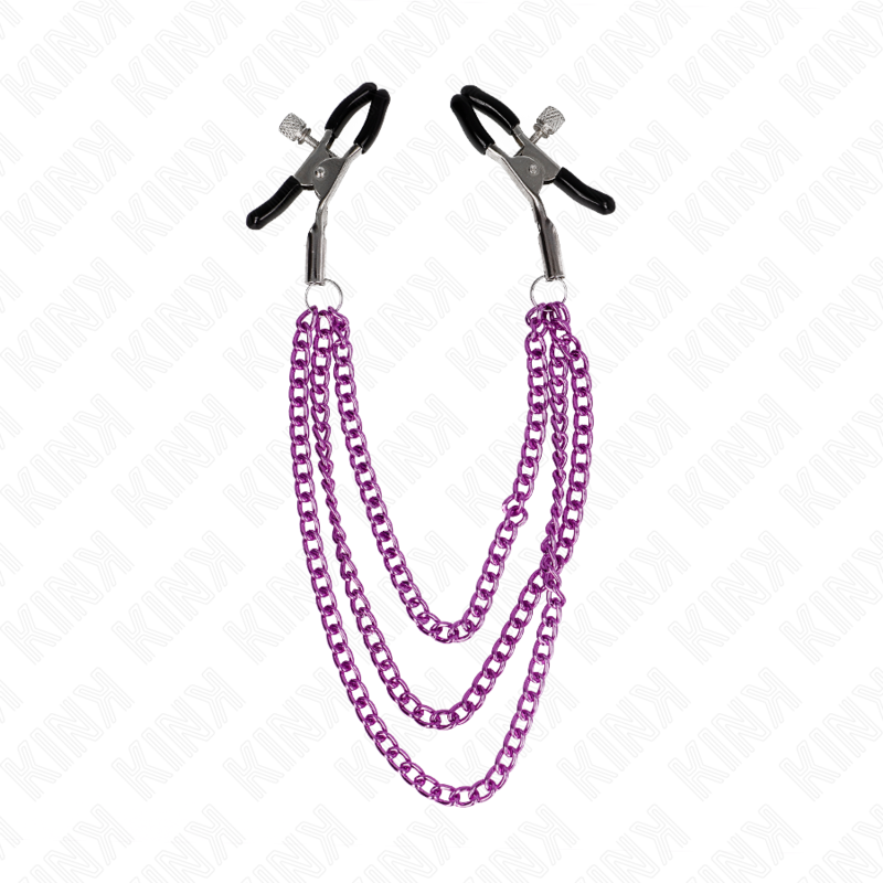 KINK - NIPPELKLEMMEN MIT 3 KETTEN LILA 20/23/28 CM - Sexotim