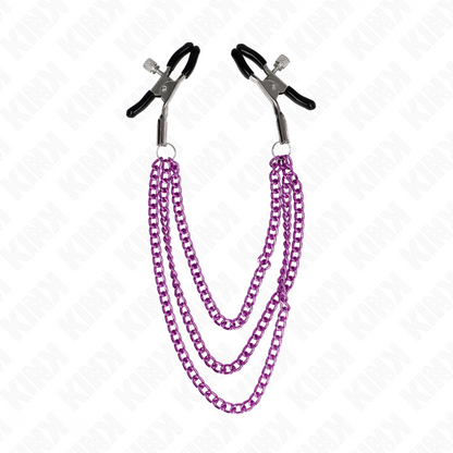 KINK - NIPPELKLEMMEN MIT 3 KETTEN LILA 20/23/28 CM - Sexotim