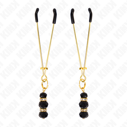 KINK - GOLDENE DÜNNE NIPPELKLEMMEN MIT 3 SCHWARZEN GLASPERLEN 7 CM - Sexotim