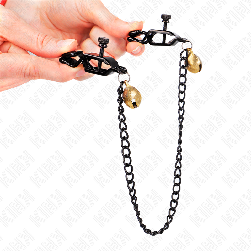 KINK - FLACHE KETTE NIPPELKLEMMEN UND GLOCKE SILBER 30 CM - Sexotim