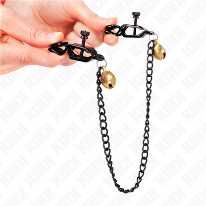 KINK - FLACHE KETTE NIPPELKLEMMEN UND GLOCKE SILBER 30 CM - Sexotim