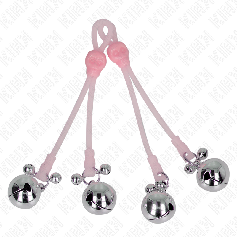 KINK - LEUCHTENDE TOTENKOPF-NIPPELKLAMMERN MIT RINGGLÖCKCHEN VERSTELLBAR ROSA/SILBER - Sexotim