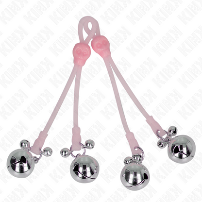 KINK - LEUCHTENDE TOTENKOPF-NIPPELKLAMMERN MIT RINGGLÖCKCHEN VERSTELLBAR ROSA/SILBER - Sexotim