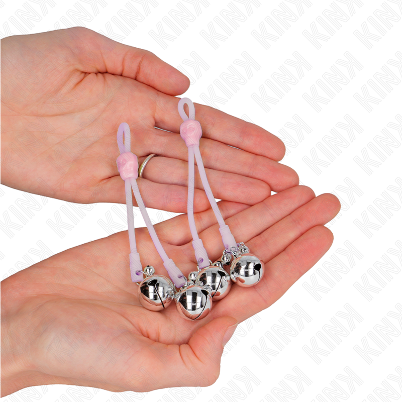 KINK - LEUCHTENDE TOTENKOPF-NIPPELKLAMMERN MIT RINGGLÖCKCHEN VERSTELLBAR ROSA/SILBER - Sexotim