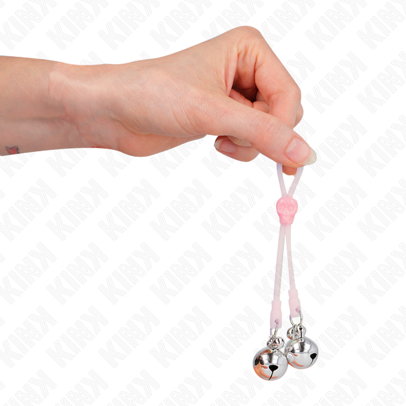 KINK - LEUCHTENDE TOTENKOPF-NIPPELKLAMMERN MIT RINGGLÖCKCHEN VERSTELLBAR ROSA/SILBER - Sexotim
