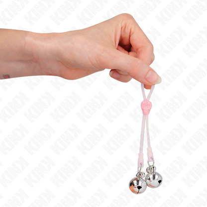 KINK - LEUCHTENDE TOTENKOPF-NIPPELKLAMMERN MIT RINGGLÖCKCHEN VERSTELLBAR ROSA/SILBER - Sexotim