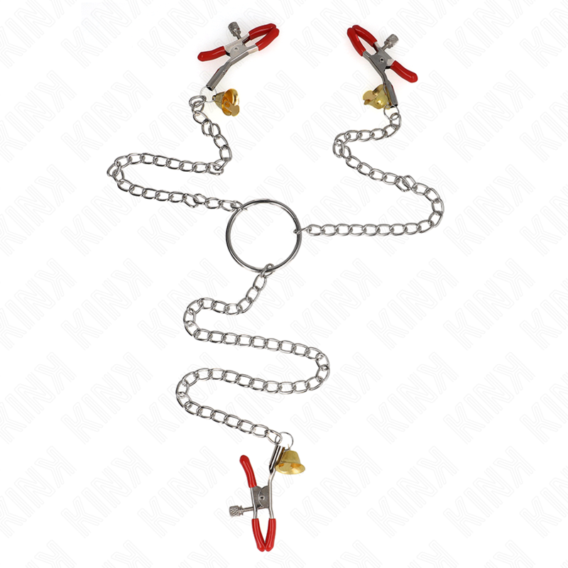 KINK - BELL 3-FACH NIPPEL- UND KLITORISKLEMMEN ROT MIT KETTE 30 CM - Sexotim
