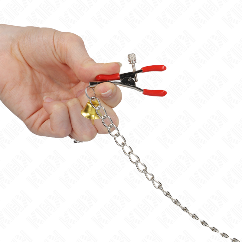 KINK - BELL 3-FACH NIPPEL- UND KLITORISKLEMMEN ROT MIT KETTE 30 CM - Sexotim