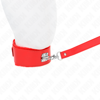 KINK - HALSBAND MIT LEINE 116 CM MIT SILBERNEN NIETEN MODELL 4 ROT VERSTELLBAR 40-48 CM X 6 CM