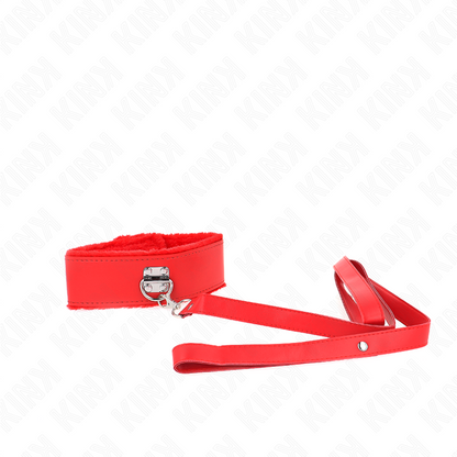 KINK - HALSBAND MIT LEINE 116 CM MIT SILBERNEN NIETEN MODELL 4 ROT VERSTELLBAR 40-48 CM X 6 CM