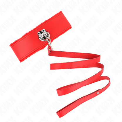 KINK - HALSBAND MIT LEINE 116 CM MIT SILBERNEN NIETEN MODELL 4 ROT VERSTELLBAR 40-48 CM X 6 CM