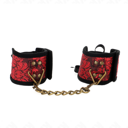 KINK - SCANDAL HANDGELENKSFESSELN ROT-SCHWARZE SPITZENDETAILS 24,5 CM X 6,5 CM - Sexotim